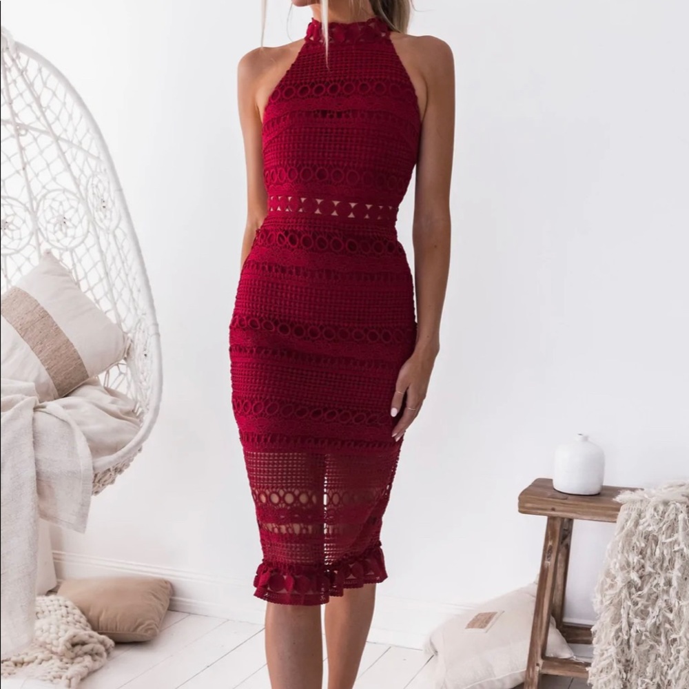 NWT twosisters/JAUS Rivers Midi Dress - red - size 10